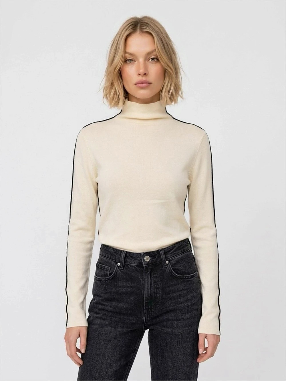 BASHA High Neck Long Sleeve Top in Cream NWT